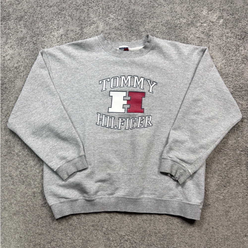 Tommy Hilfiger Vintage Crewneck Sweatshirt Gray XL Distressed 90s Streetwear